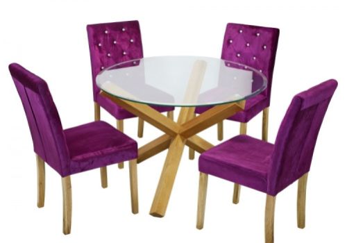LPD Oporto Medium Size Dining Table Set With 4 Paris Purple Velvet Chairs