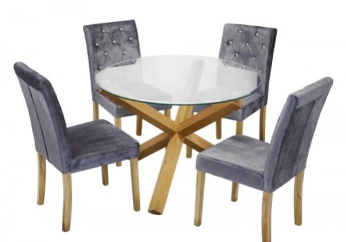 LPD Oporto Medium Size Dining Table Set With 4 Paris Silver Velvet Chairs