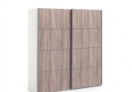 FTG Verona White And Truffle Oak Sliding Door Wardrobe (180cm 2 x Shelf)