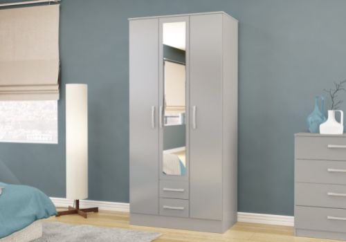 Birlea Lynx Grey 3 Door 2 Drawer Wardrobe With Centre Mirror