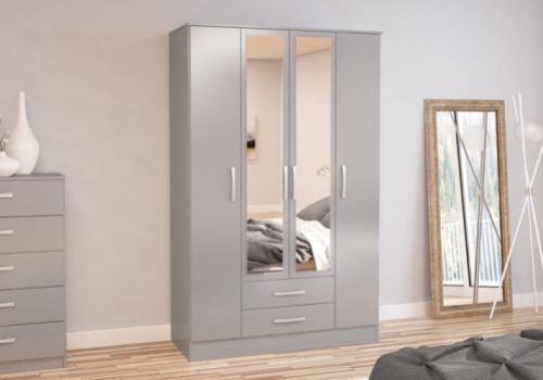 Birlea Lynx Grey 4 Door 2 Drawer Wardrobe With Centre Mirrors