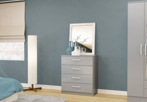 Birlea Lynx Grey Gloss 4 Drawer Chest of Drawers