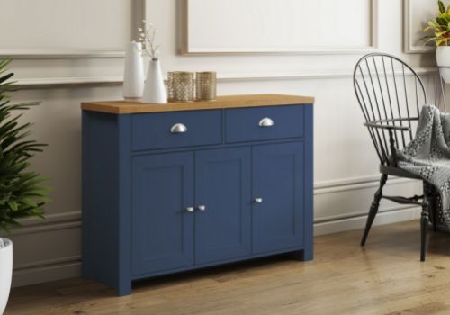 Birlea Winchester 3 Door 2 Drawer Sideboard In Navy Blue And Oak