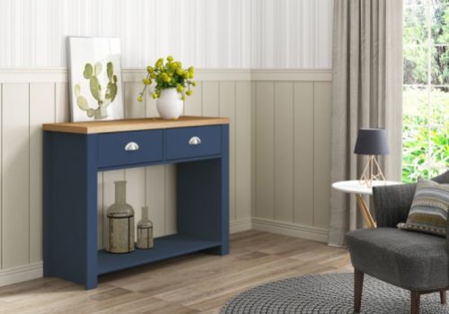 Birlea Winchester 2 Drawer Console Table In Navy Blue And Oak