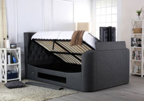 Emporia Avebury 6ft Super Kingsize Grey Fabric Ottoman TV Bed