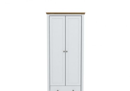 LPD Devon White Finish 2 Door 1 Drawer Wardrobe