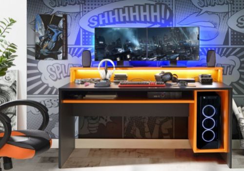 Flair Furnishings Power Y Gaming Desk In Black And Orange