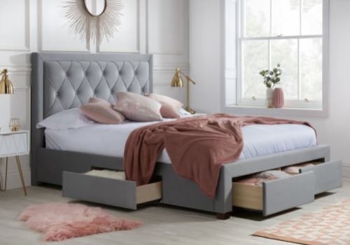 Birlea Woodbury 5ft Kingsize Grey Fabric Bed Frame With 4 Drawers