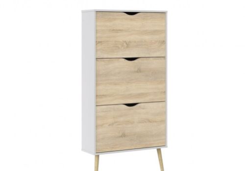 FTG Oslo 3 Tier Shoe Cabinet In White And Oak