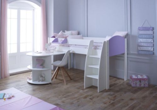 Kids Avenue Eli B Midsleeper Bed Set In White And Lilac