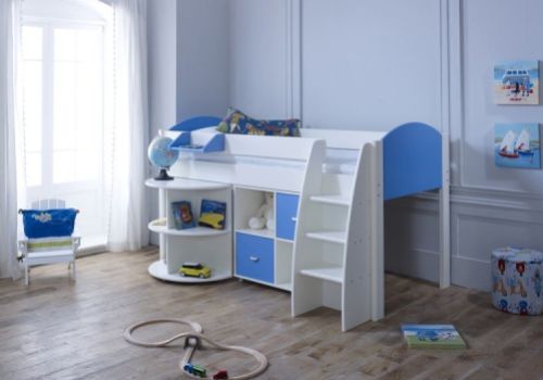 Kids Avenue Eli C Midsleeper Bed Set In White And Blue