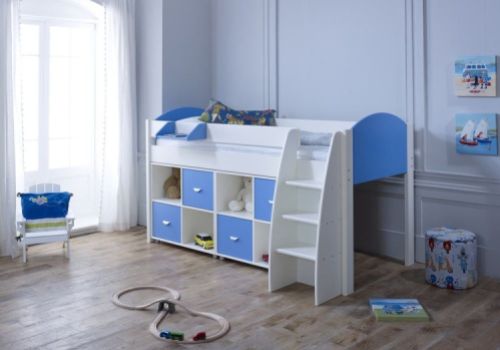 Kids Avenue Eli F Midsleeper Bed Set In White And Blue