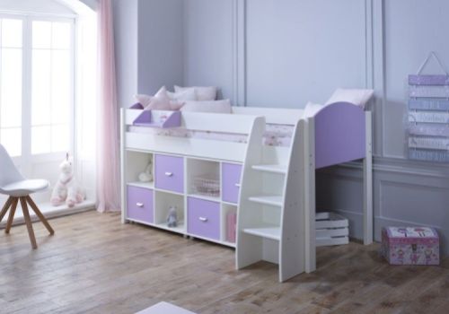 Kids Avenue Eli F Midsleeper Bed Set In White And Lilac