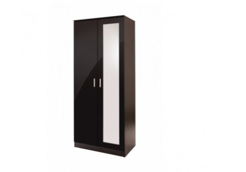 GFW Ottawa 2 Door Wardrobe with Mirror in Black Oak and Black Gloss