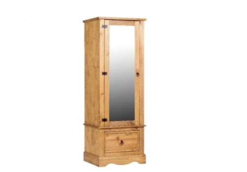 Core Corona Pine Single Mirror Door Wardrobe