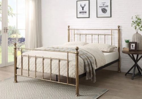 Sleep Design Harpenden 4ft6 Double Brushed Brass Finish Metal Bed Frame