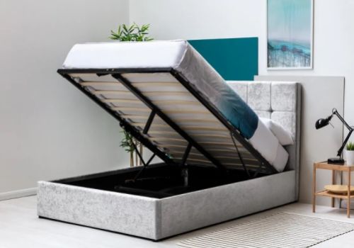 Sleep Design Horwood 5ft Kingsize Crushed Silver Velvet Ottoman Bed Frame