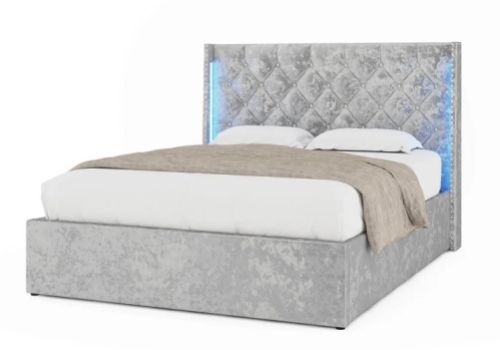 Sleep Design Loxley 4ft6 Double Crushed Silver Velvet LED Ottoman Bed Frame