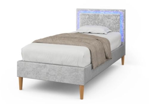 Sleep Design Ludlow 3ft Single Crushed Silver Velvet Bed Frame With LED Lights