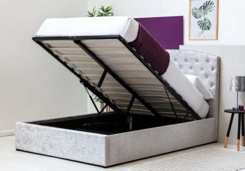 Sleep Design Sedgwick 5ft Kingsize Crushed Silver Fabric Ottoman Bed Frame