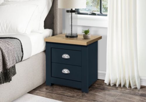 Birlea Highgate Navy Blue And Oak Finish 2 Drawer Bedside