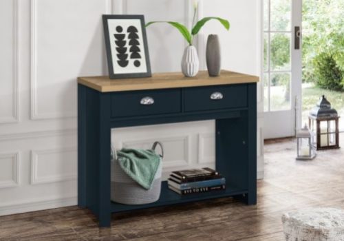 Birlea Highgate Navy Blue And Oak Finish 2 Drawer Console Table