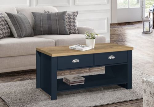 Birlea Highgate Navy Blue And Oak Finish 2 Drawer Coffee Table