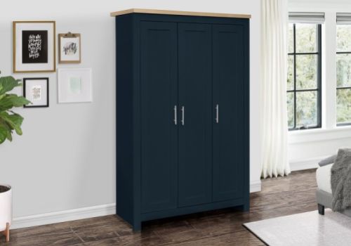 Birlea Highgate Navy Blue And Oak Finish 3 Door Wardrobe