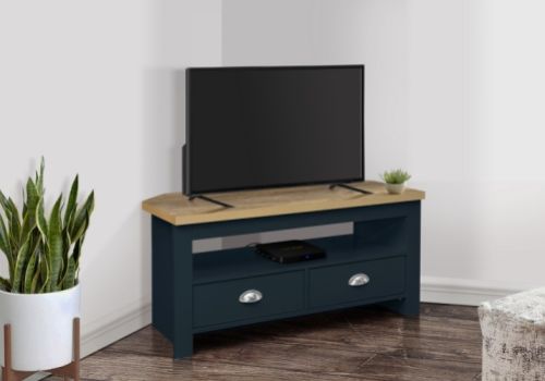 Birlea Highgate Navy Blue And Oak Finish Corner TV Unit