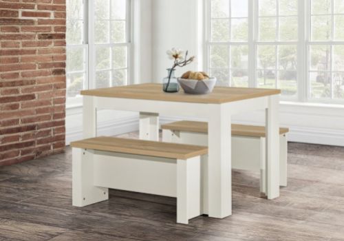 Birlea Highgate Cream And Oak Finish Dining Table And Bench Set