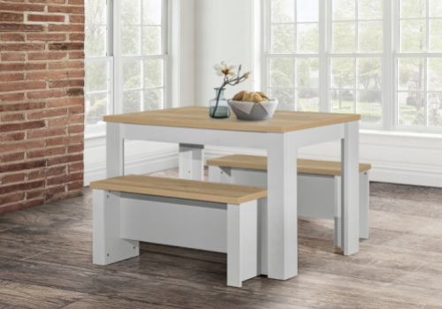 Birlea Highgate Grey And Oak Finish Dining Table And Bench Set