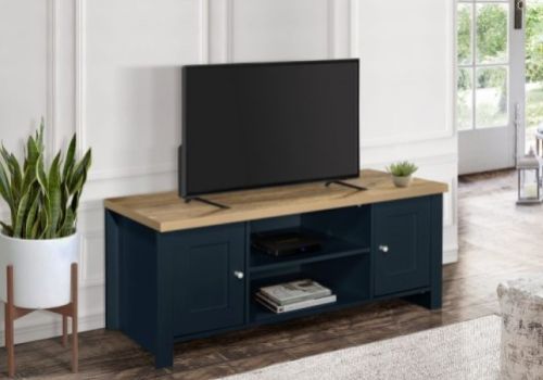 Birlea Highgate Navy Blue And Oak Finish Large TV Unit