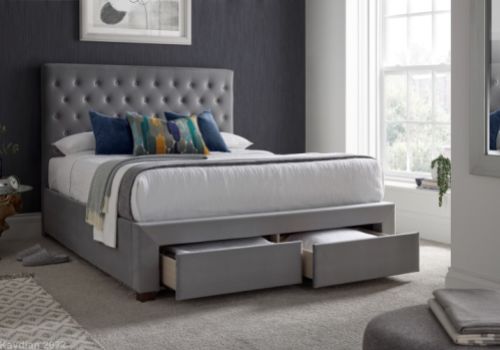 Kaydian Vindolanda 4ft6 Double Grey Velvet Fabric Bed With Drawers