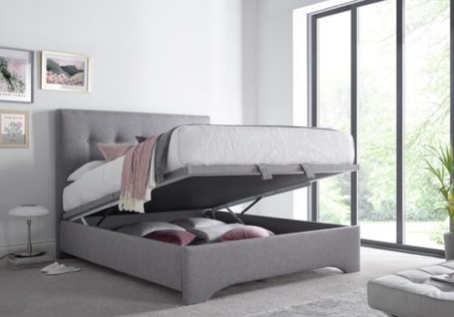 Kaydian Langley 5ft Kingsize Light Grey Fabric Ottoman Storage Bed