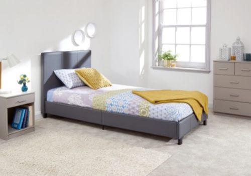 GFW Bed In A Box 3ft Single Grey Faux Leather Bed Frame