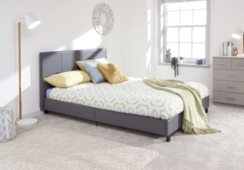 GFW Bed In A Box 4ft6 Double Grey Faux Leather Bed Frame