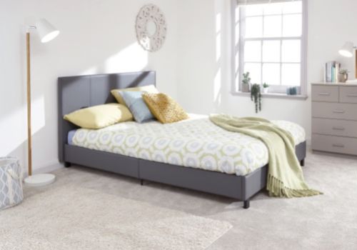 GFW Bed In A Box 5ft Kingsize Grey Faux Leather Bed Frame