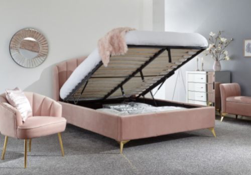 GFW Pettine 5ft Kingsize Blush Pink Fabric Ottoman Bed Frame