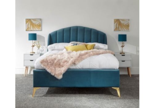 GFW Pettine 5ft Kingsize Teal Fabric Ottoman Bed Frame