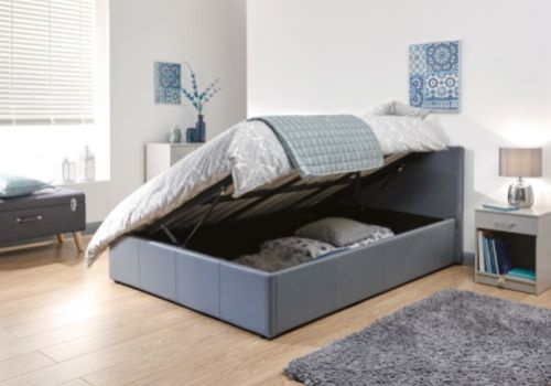 GFW Side Lift Ottoman 5ft Kingsize Grey Faux Leather Bed Frame