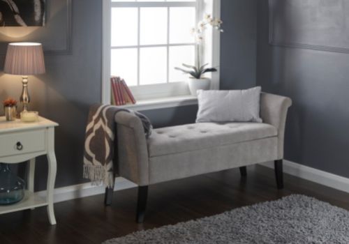 GFW Balmoral Ottoman Storage Window Seat In Silver Fabric