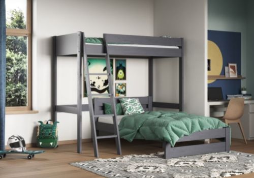 Noomi Tera Grey Wooden L Shaped Highsleeper Bunk Bed (With Small Double)