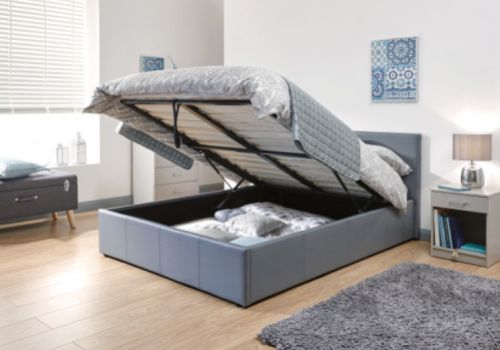 GFW End Lift Ottoman 4ft6 Double Grey Faux Leather Bed Frame