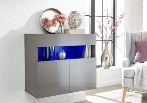 GFW Galicia Grey Gloss LED Wall Hanging Sideboard