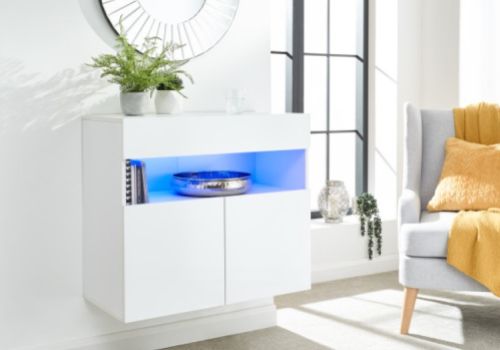 GFW Galicia White Gloss LED Wall Hanging Sideboard