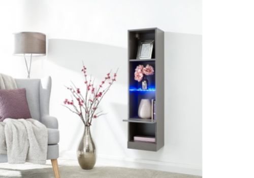 GFW Galicia Grey Gloss LED Wall Hanging Shelf Unit