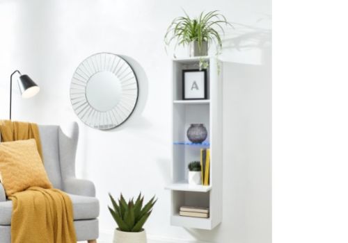 GFW Galicia White Gloss LED Wall Hanging Shelf Unit