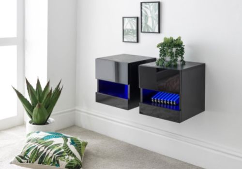 GFW Galicia Black Gloss LED Pair Of Wall Hanging Bedsides