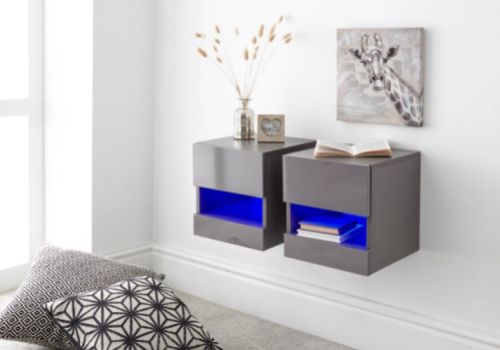 GFW Galicia Grey Gloss LED Pair Of Wall Hanging Bedsides