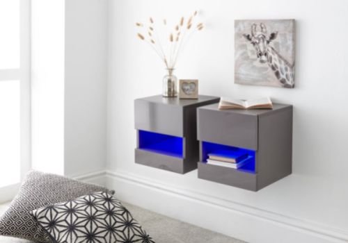 GFW Galicia Grey Gloss LED Pair Of Wall Hanging Bedsides